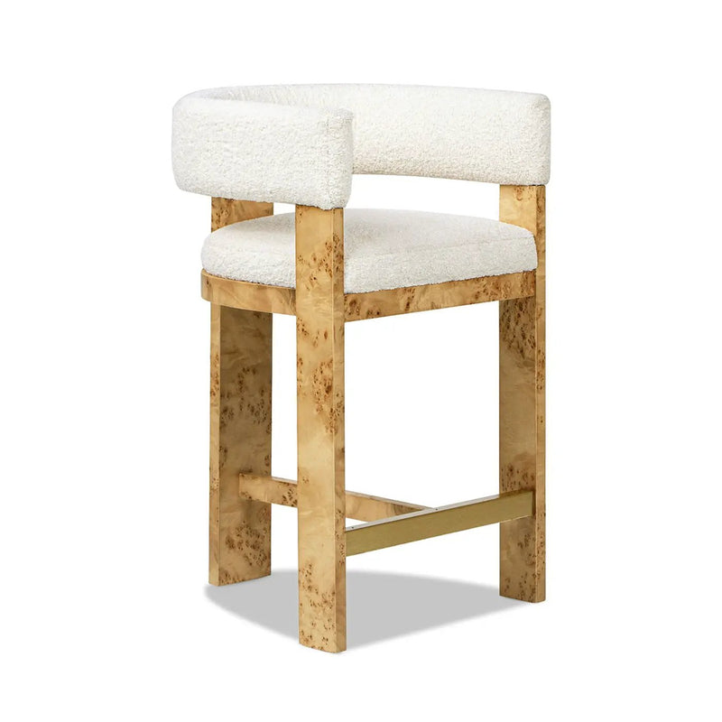 Vavona - Burl Upholstered Barrel Back Counter Height Bar Stool - Polar Off White by HouseOfZazla