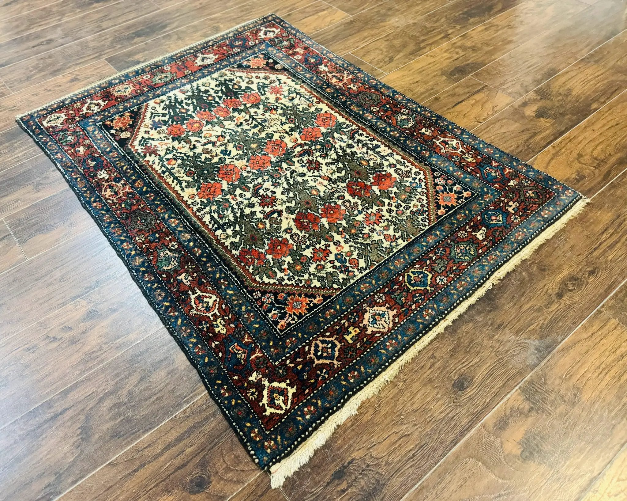 Persian Tribal Rug 3x5, Antique Persian Carpet, Floral Roses, Handmade, Persian Zanjan Rug by Jewel Rugs
