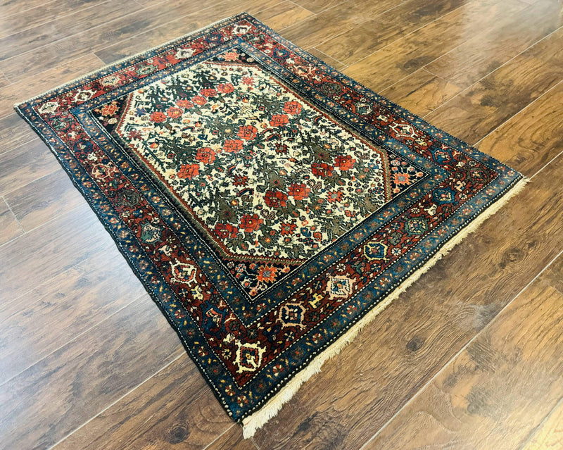 Persian Tribal Rug 3x5, Antique Persian Carpet, Floral Roses, Handmade, Persian Zanjan Rug by Jewel Rugs