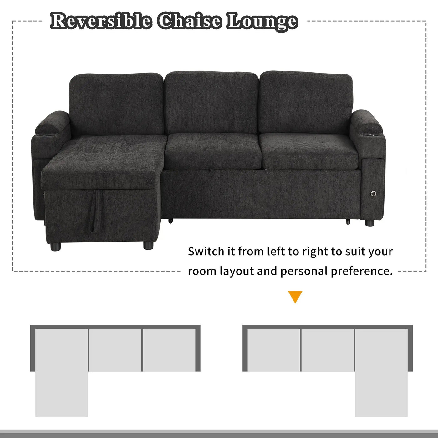 Convertible L Shaped Sofa Couch With Storage, Cup Holders, USB Ports by Unique Piece Furniture