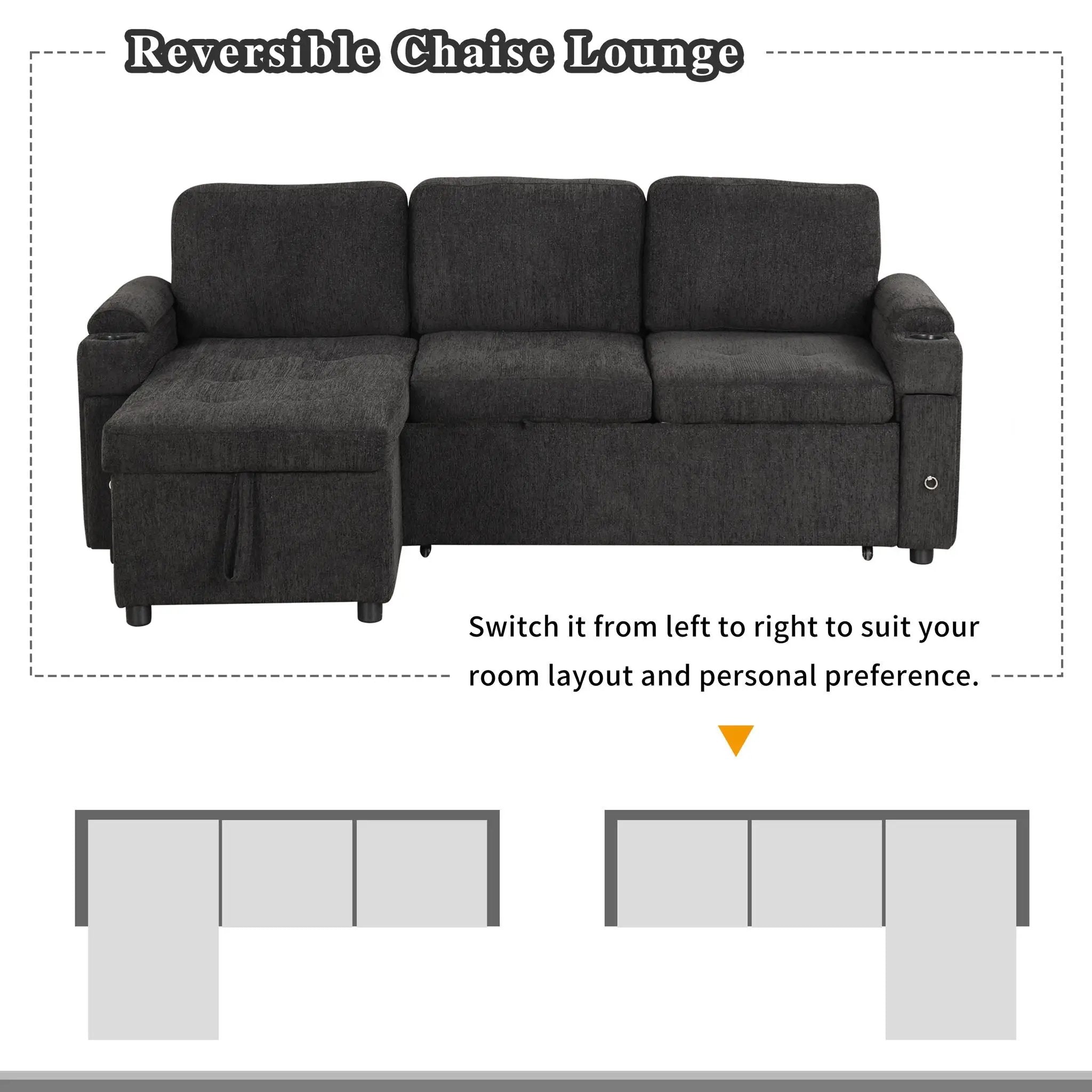 Convertible L Shaped Sofa Couch With Storage, Cup Holders, USB Ports by Unique Piece Furniture