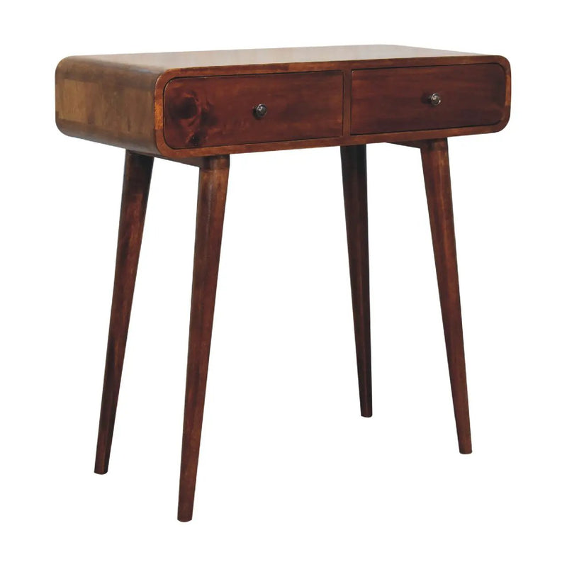 Solid Wood Chestnut Curved Hallway Table, 2-Drawers, Nordic Legs by HouseOfZazla
