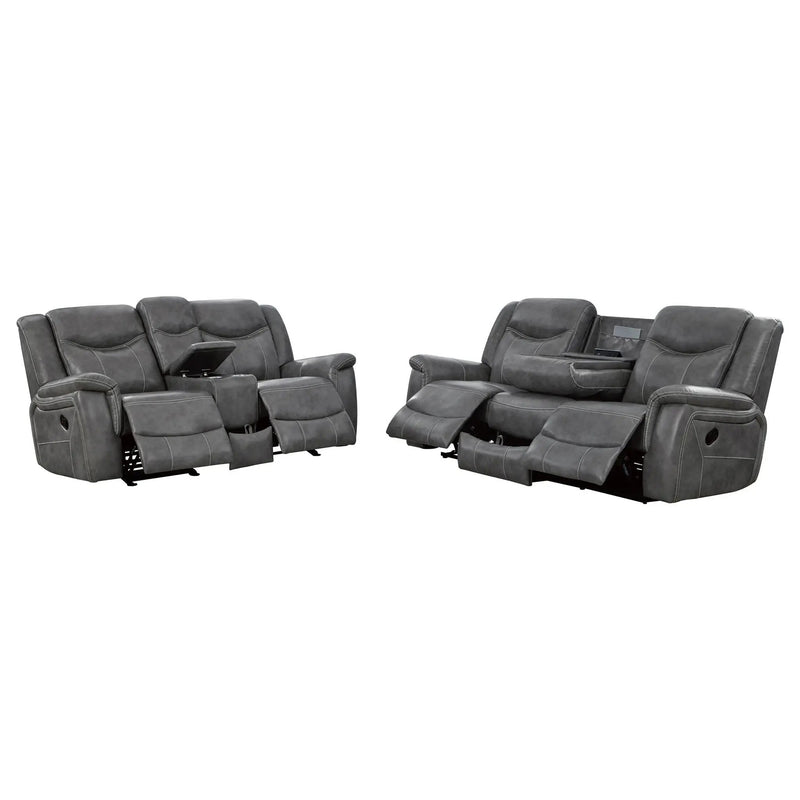Conrad 2-piece Upholstered Padded Arm Motion Sofa Set Grey by Unique Piece Furniture