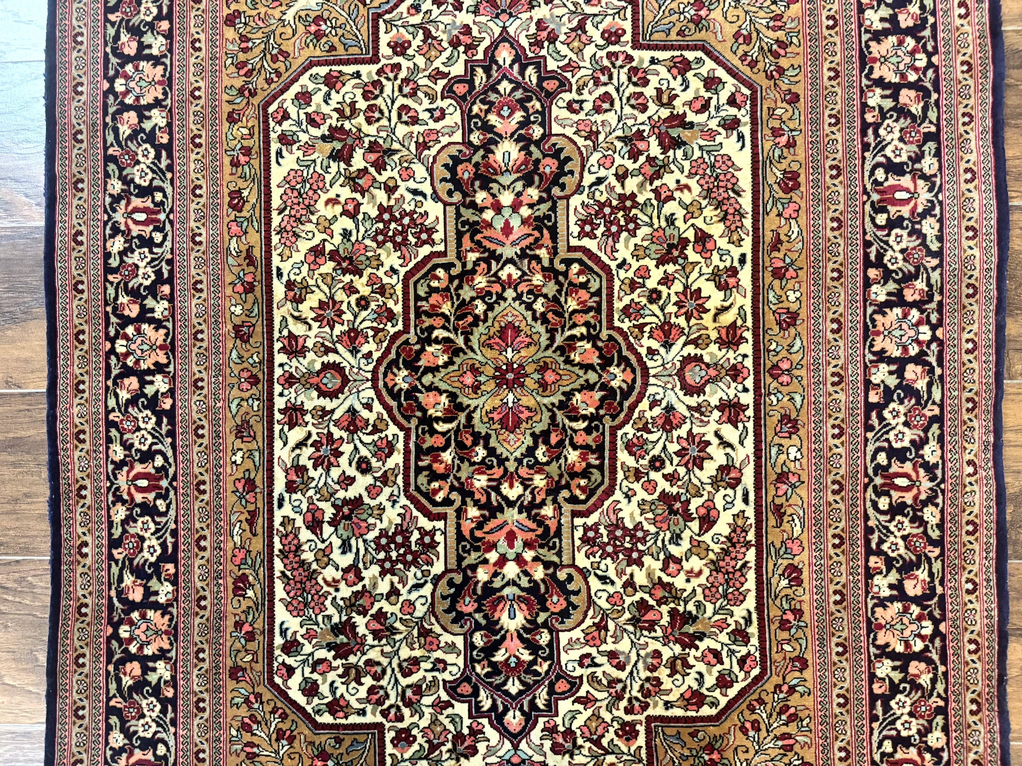 Persian Qum Rug 3.6 x 5, Kork Wool, Very Finely Hand Knotted 325 KPSI, Rare, Semi Antique by Jewel Rugs