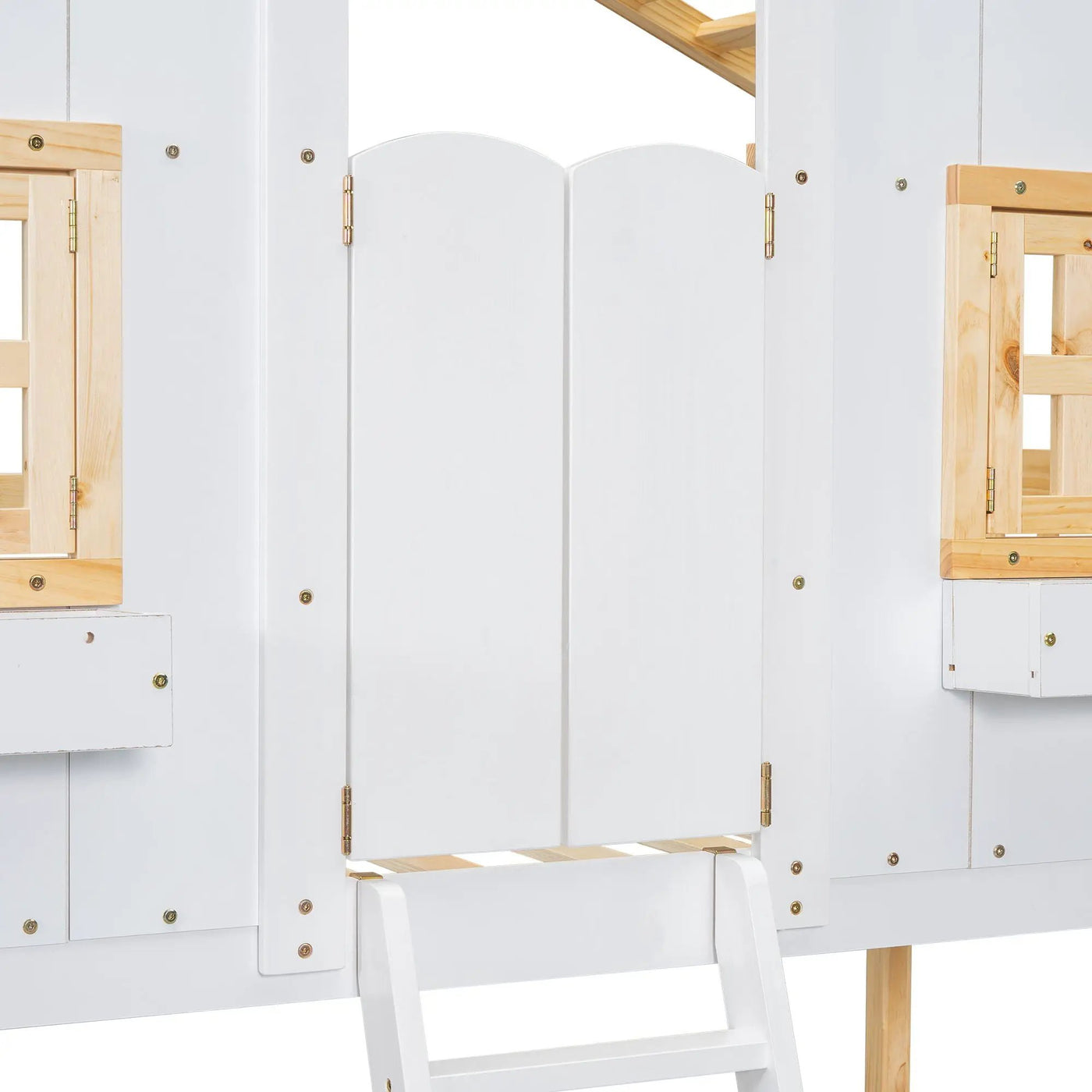 House Bunk Bed With Roof, Window, Window Box, Door, With Safety Guardrails And Ladder by HouseOfZazla