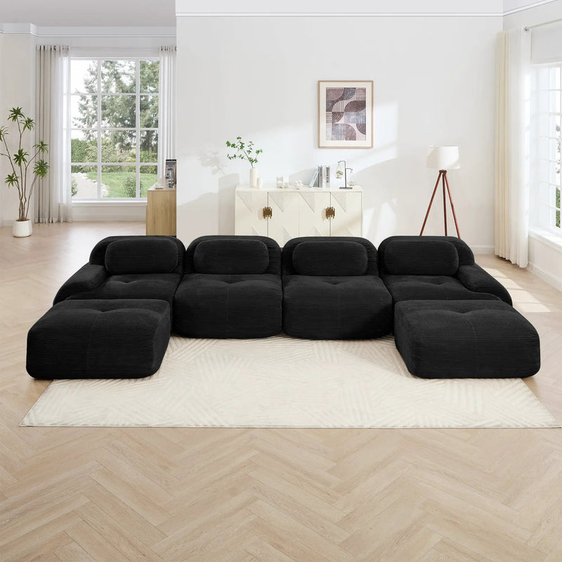 U-Shaped Modular Sofa with Breathable Corduroy Fabric by HouseOfZazla