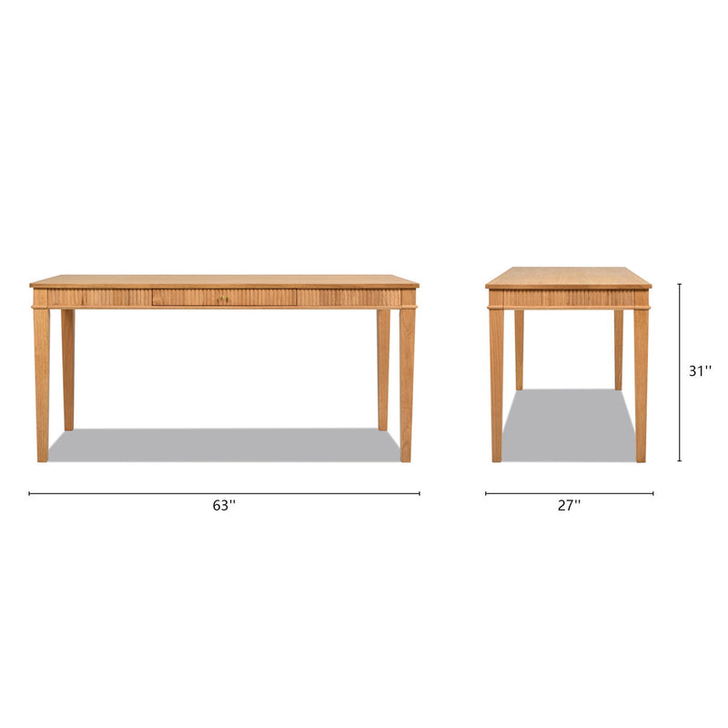 Modern Farmhouse 1 Drawer Fluted Writing Desk with Generous Workspace - Natural Blonde, photo 5 of 7