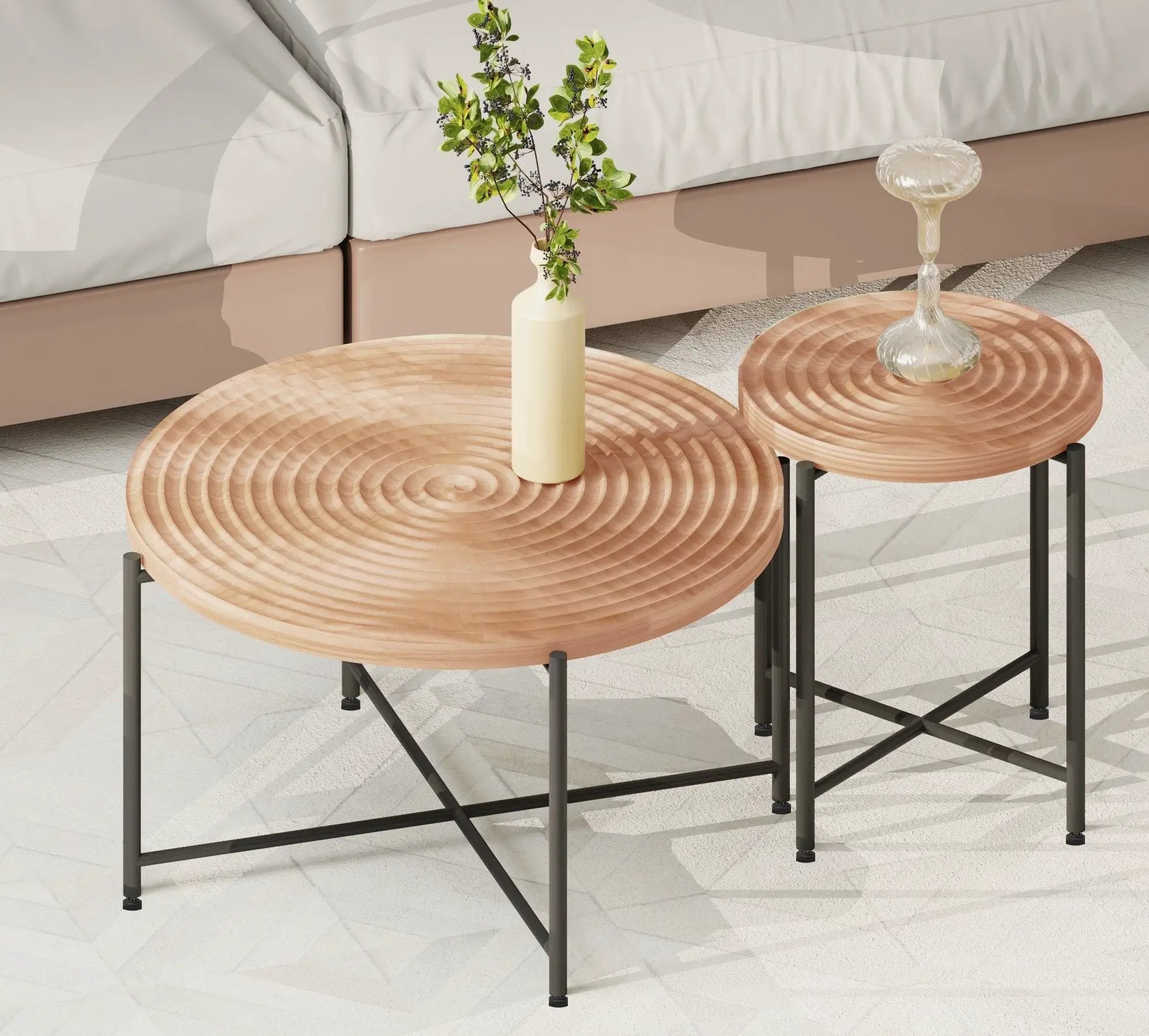 Coffee And End Table Set Waterproof Cover (Set of 2) - Natural Wood / Brown by HouseOfZazla