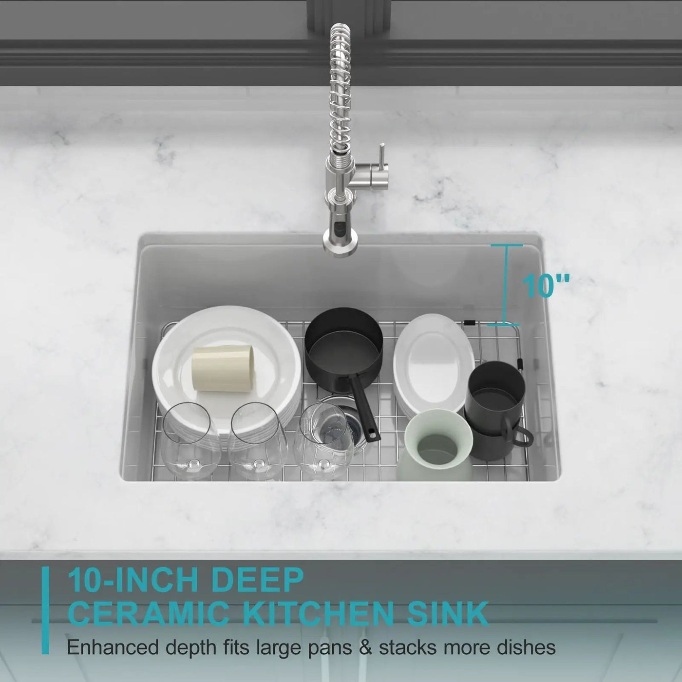 Rectangular Deep Single Bowl Kitchen Sink With Dual Mount Installation by HouseOfZazla