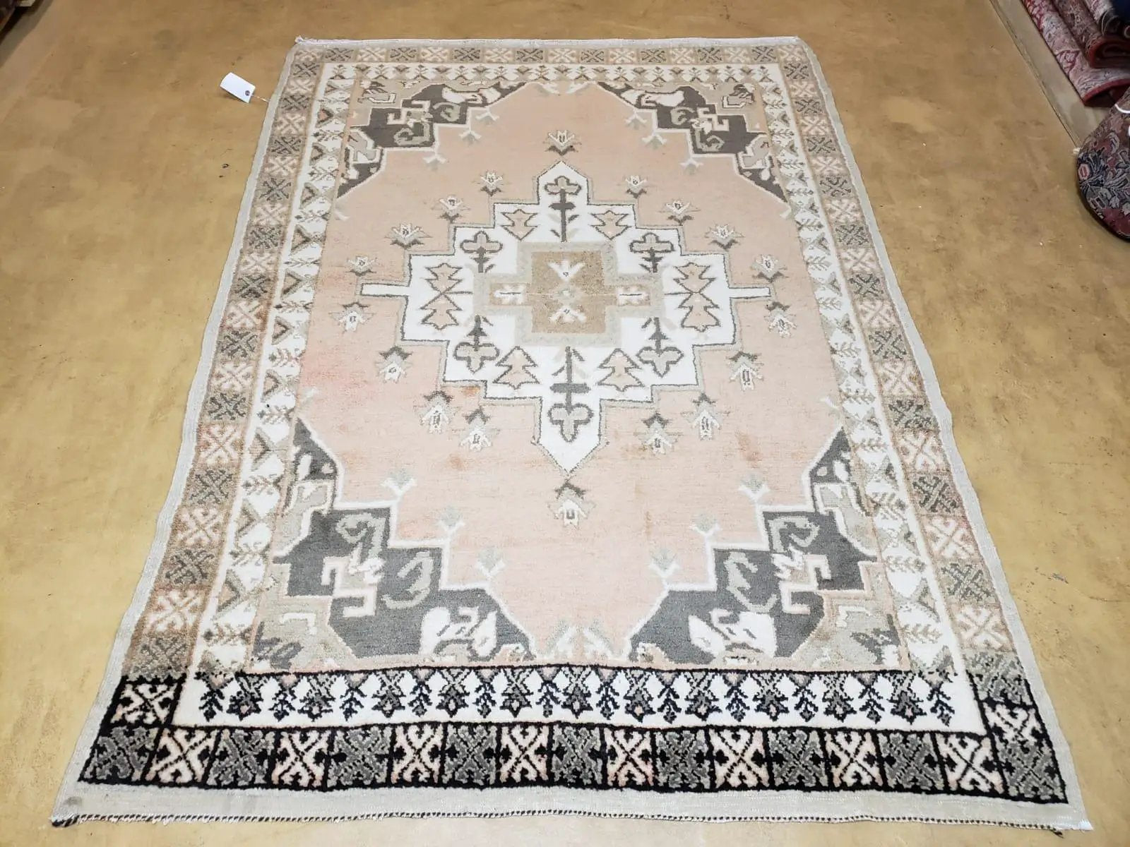 Antique Moroccan Rug 5x7 Tribal Carpet, Hand-Knotted Soft Wool Pile, 5 x 7 Area Rug, Berber Rug, Geometric Open Field Medallion, Pink Ivory by Jewel Rugs