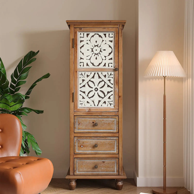 Rustic Wooden Storage Cabinet with Decorative Cutout Door & 3 Drawers by HouseOfZazla