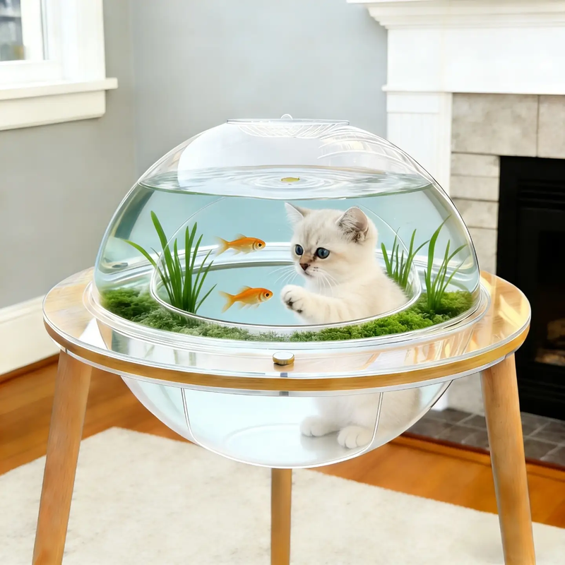 Large Cat Cave with 360° Immersive Cat TV and Wooden Legs by HouseOfZazla