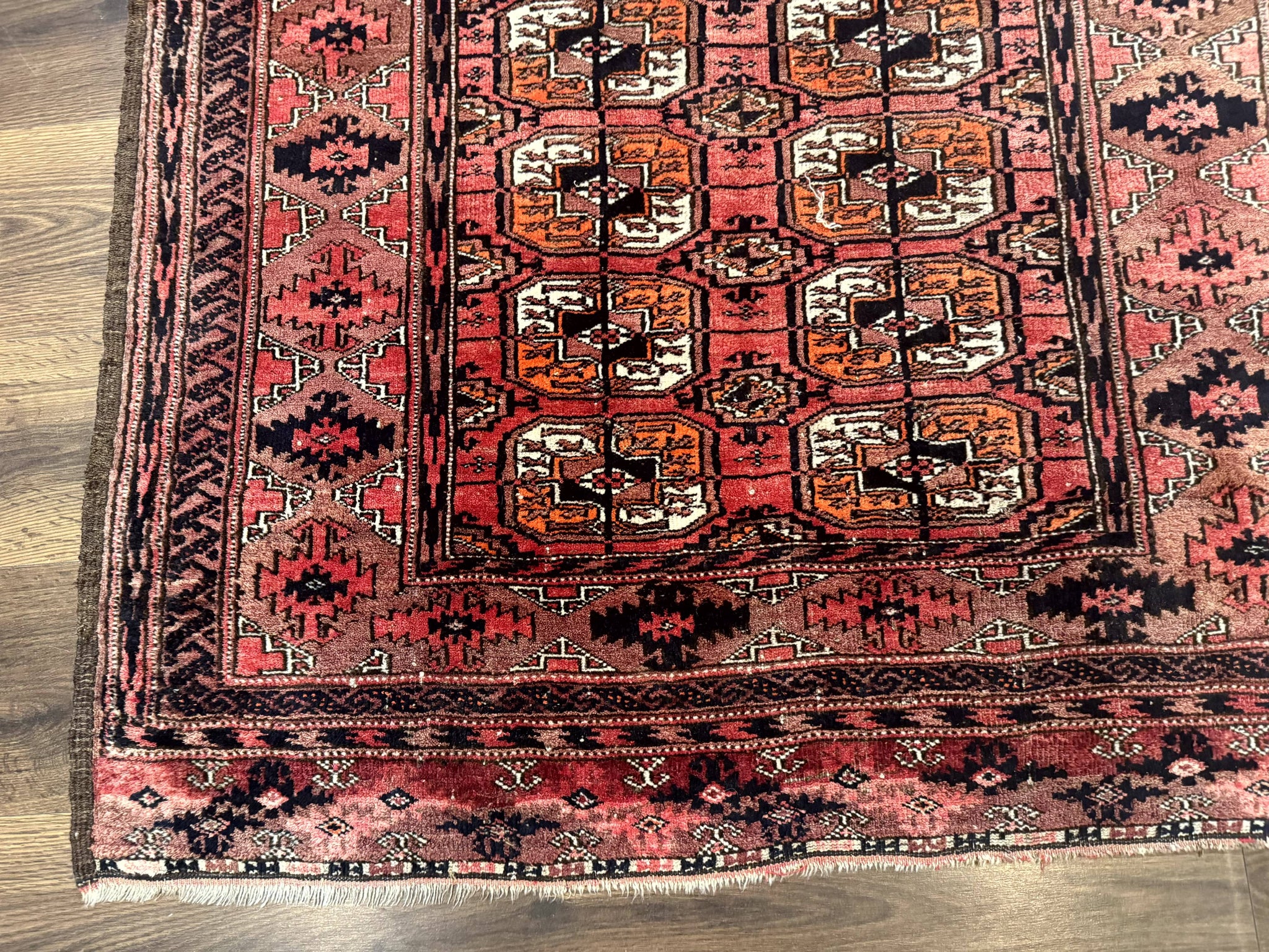 Antique Turkoman Rug 3.7 x 6.7, Red, Wool Runner Rug by Jewel Rugs