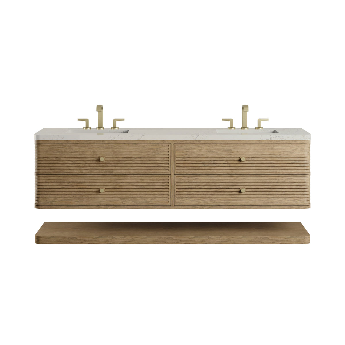 James Martin Allamari 72" Floating Double Bathroom Vanity, Dune Mist with Siberian countertop