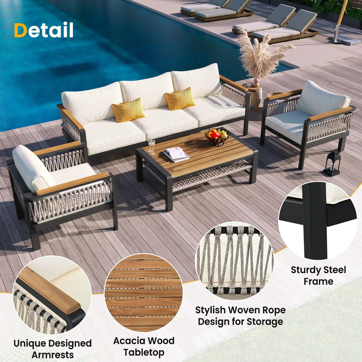 4 Pieces Outdoor Sectional Sofa Set 5 Person Patio Seating Group Outdoor Conversation Set With Cushions And A Coffee Table For Patios by HouseOfZazla