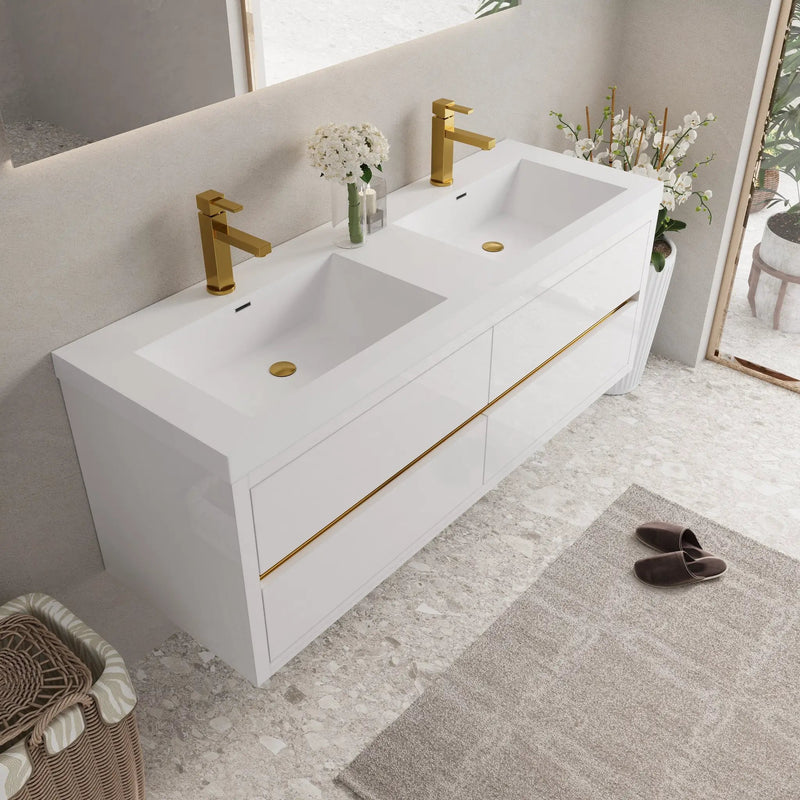 60" Wall-Mounted Bathroom Vanity with Sink, Floating Storage Cabinet by HouseOfZazla