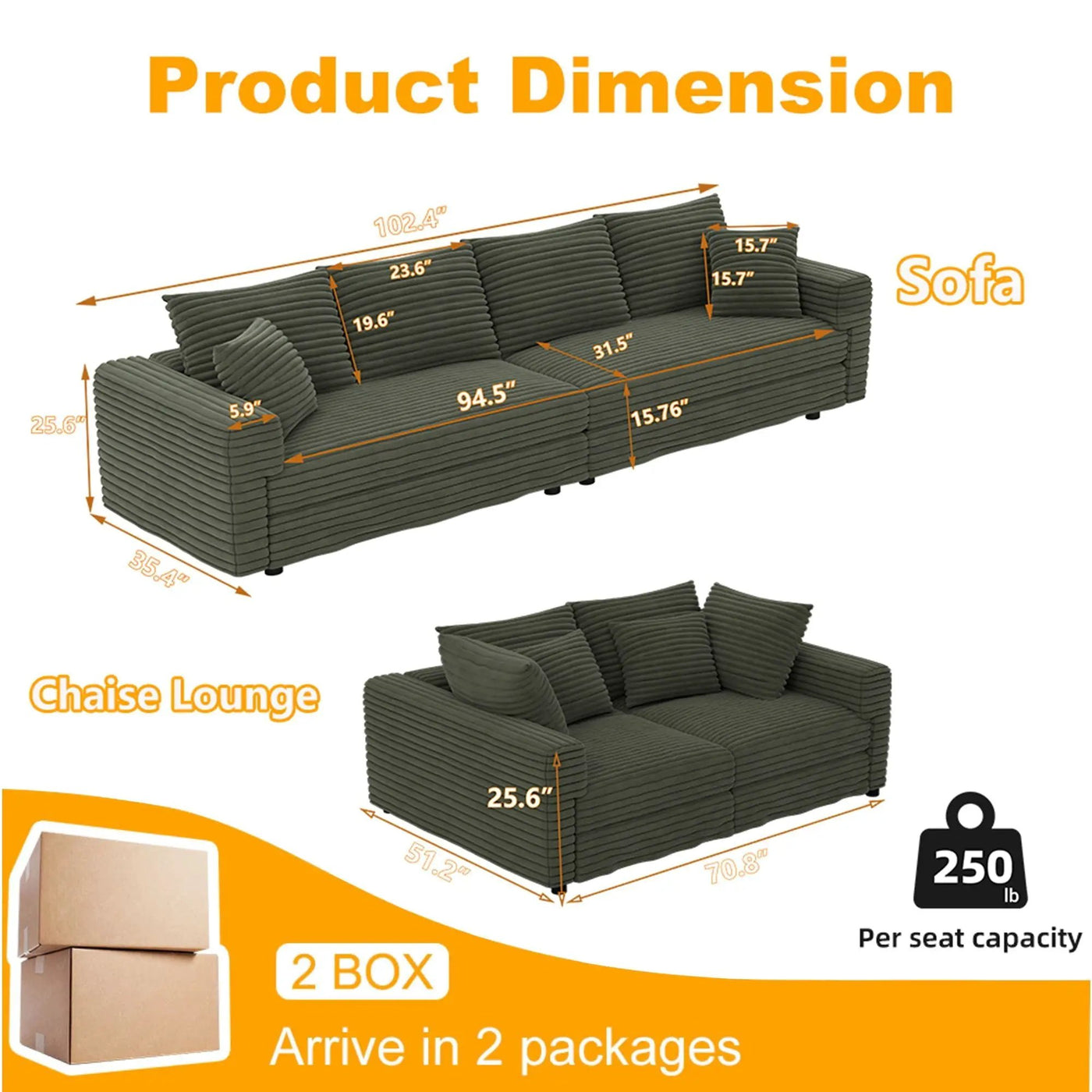 4 Seat Sofa, Deep Seat Couches With Soft Pillows by HouseOfZazla