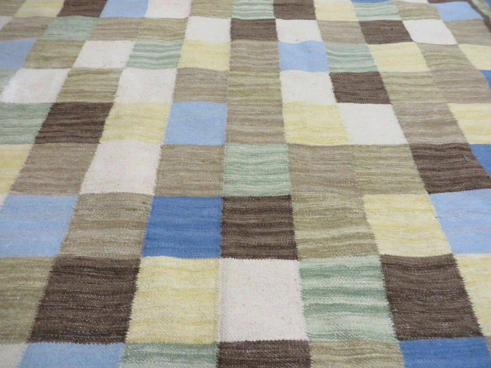5' X 8' Hand-knotted Kilim Dhurrie Wool Cotton Rug Flat Weave Carpet Checkered Pattern Colorful Multicolor by Jewel Rugs