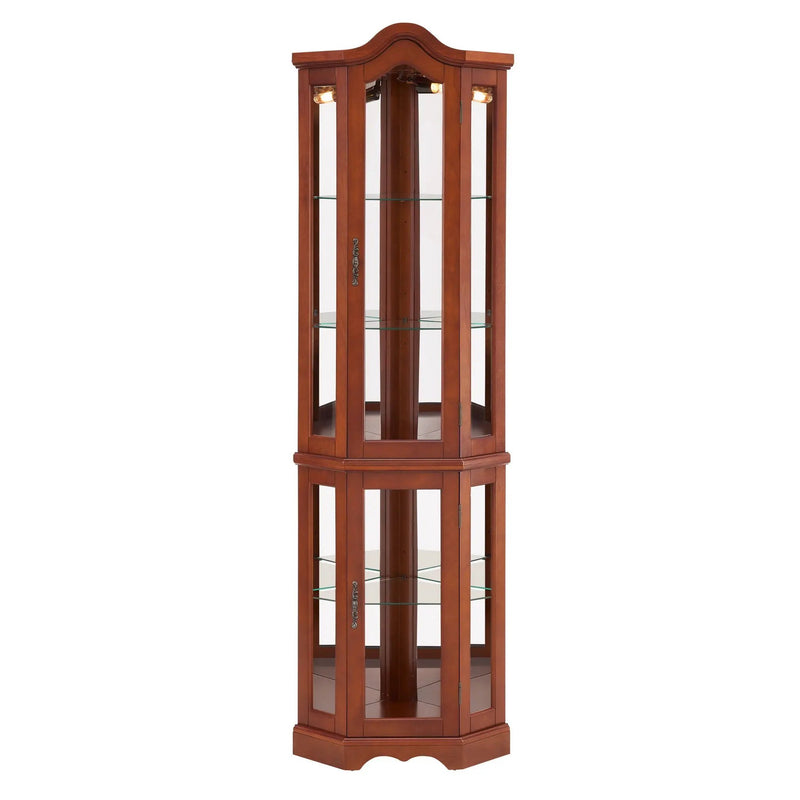 Corner Curio Cabinet With Lights, Adjustable Tempered Glass Shelves, Mirrored Back, Display Cabinet (E26 Light Bulb Not Included) - Walnut by Unique Piece Furniture