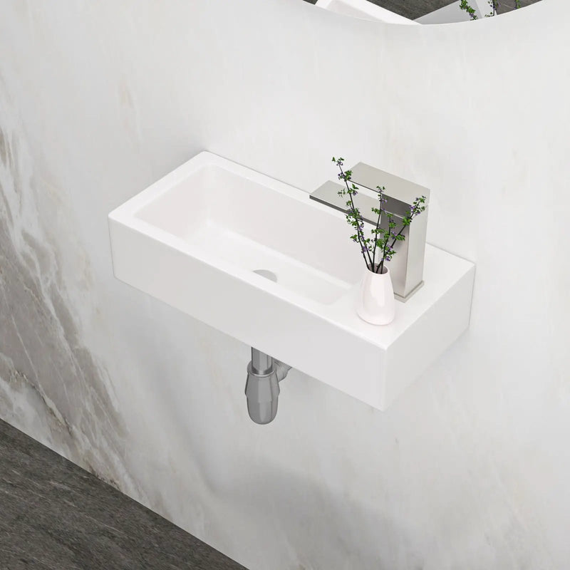 Modern Ceramic Rectangle Wall Mount Bathroom Sink With Single Faucet Hole - White by HouseOfZazla