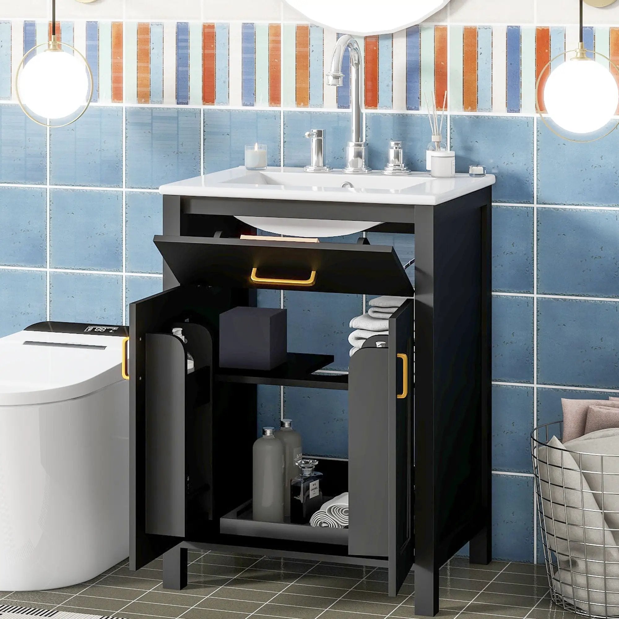Bathroom Vanity Combo With Ceramic Sink, Luxurious Space-Saving Vanity, 2 Soft Close Doors by HouseOfZazla