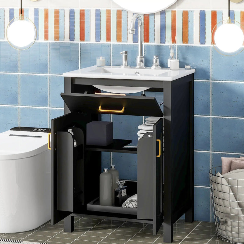 Bathroom Vanity Combo With Ceramic Sink, Luxurious Space-Saving Vanity, 2 Soft Close Doors by HouseOfZazla