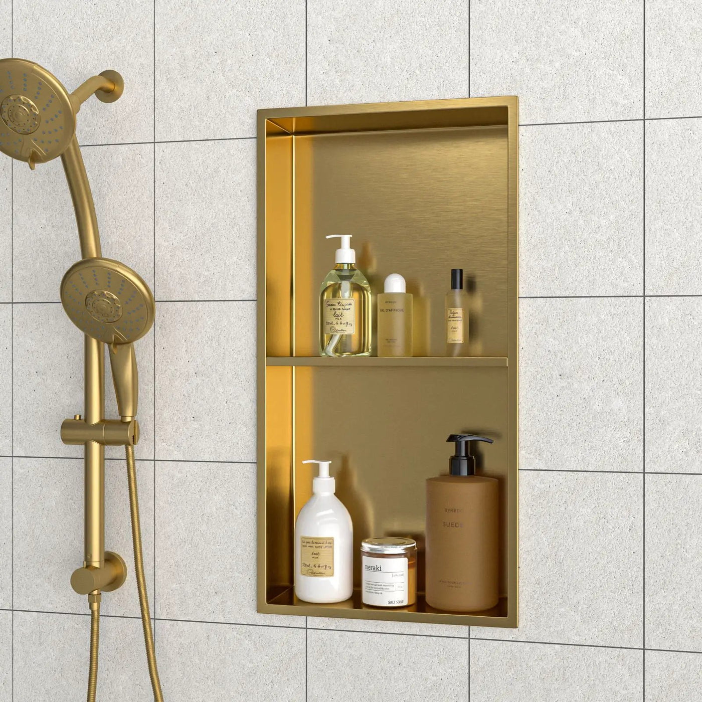 Modern Stainless Steel Shower Niche Double Shelf For Bathroom by HouseOfZazla