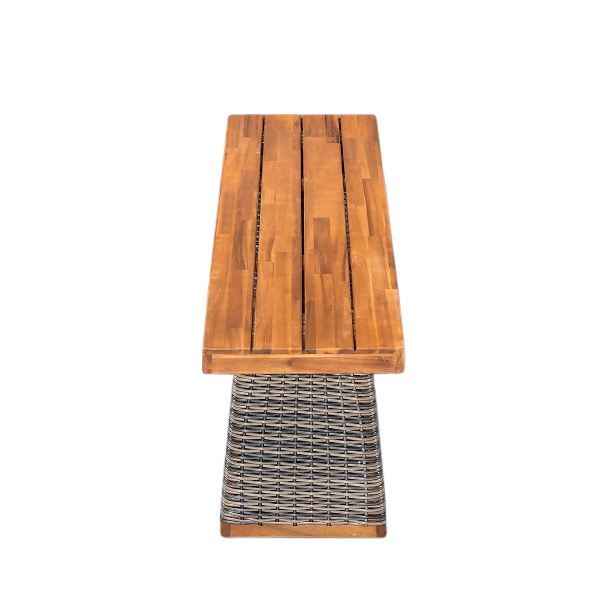 Outdoor 6 Pieces Acacia Wood Dining Set with Cushion and Handwoven Rattan Legs by HouseOfZazla