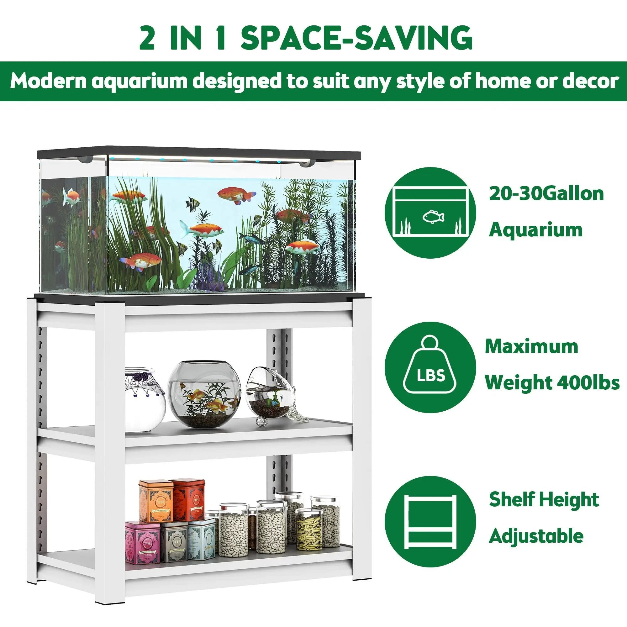 Stylish Metal rium Stand For 20 - 30 Gallon Tanks, 3 Tier Adjustable Shelf by Unique Piece Furniture