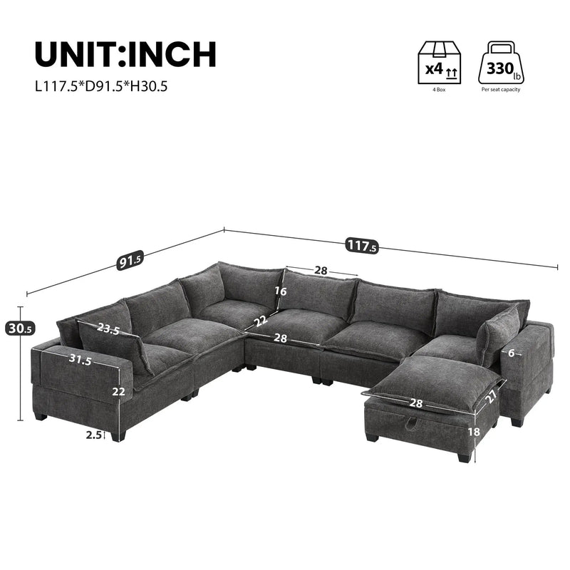 117.5'' Modular Sectional Sofa with Movable Storage Ottoman by HouseOfZazla