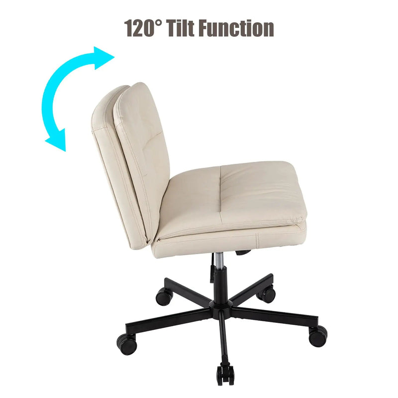 Large Size Swivel Home Office Desk Chair Armless Office Room Chair - Beige by HouseOfZazla
