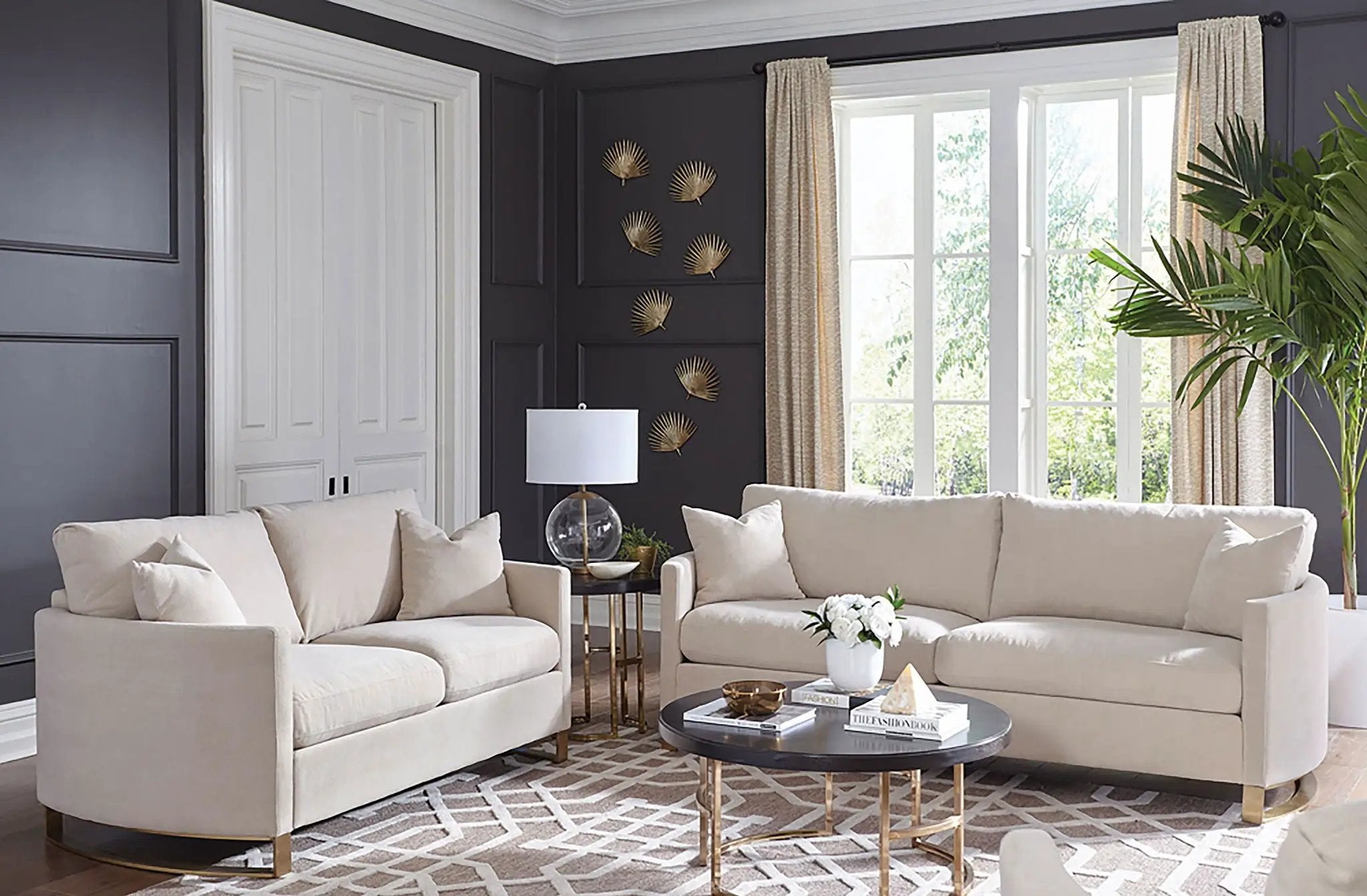 Corliss 2-piece Upholstered Arched Arm Sofa Set Beige by Unique Piece Furniture