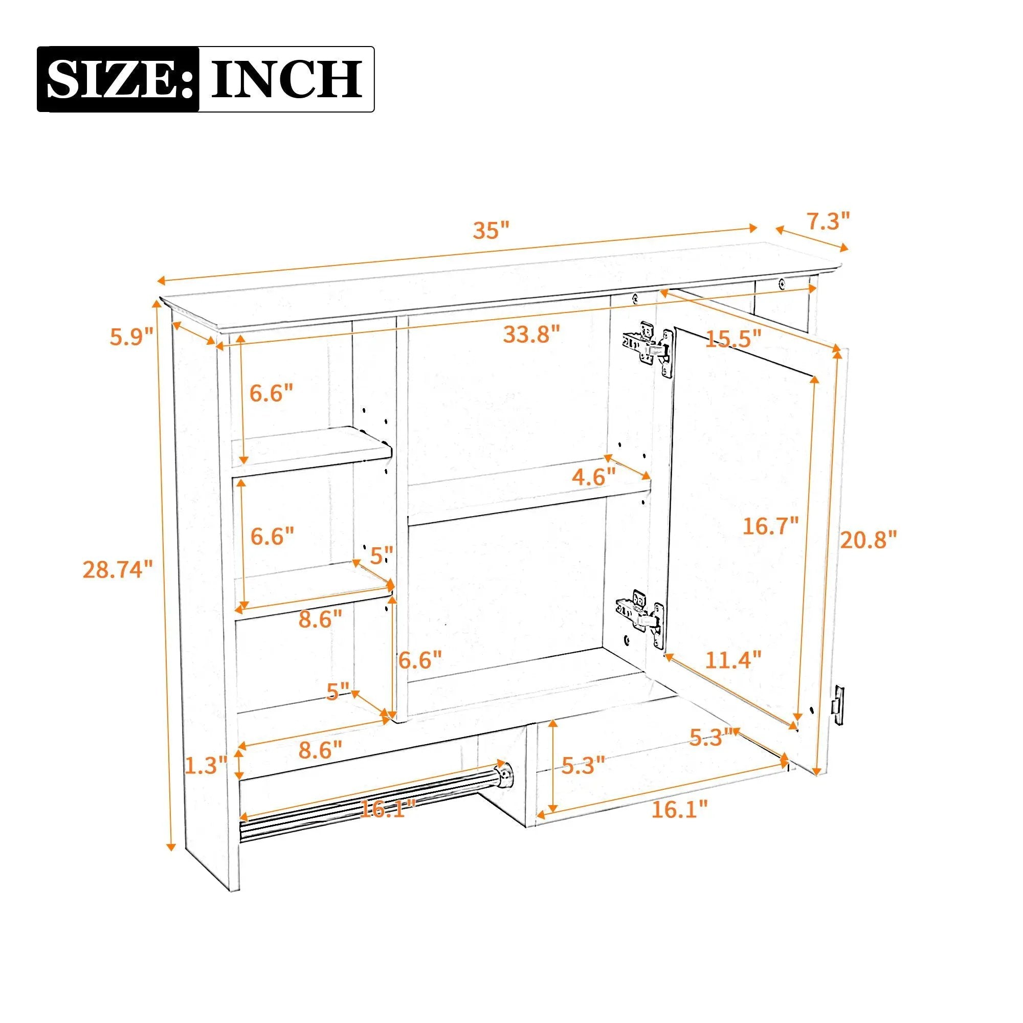 Wall Mount 2 In 1 Mirror Cabinet With Adjustable Shelves, Open Storage, For Bathroom Vanity - White by HouseOfZazla