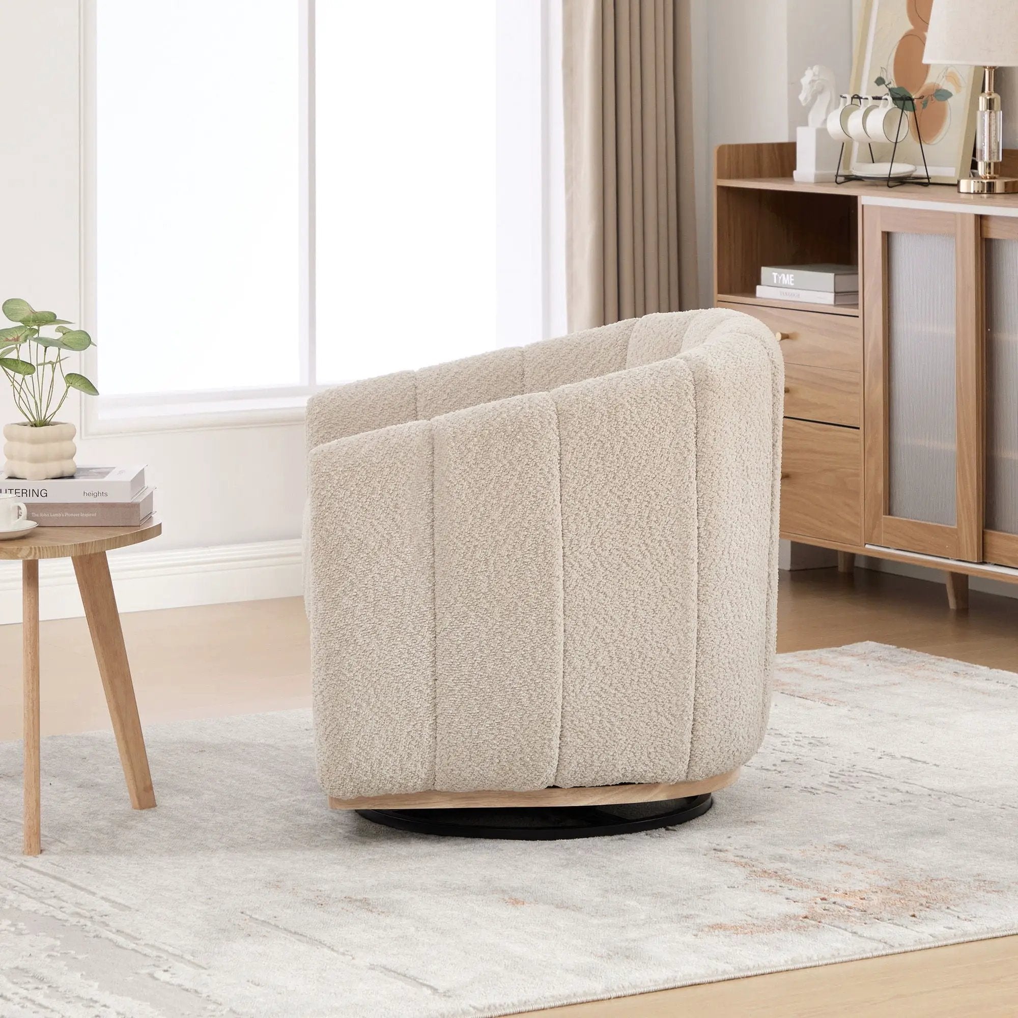 Swivel Upholstered Barrel Chair With Metal Base by Unique Piece Furniture