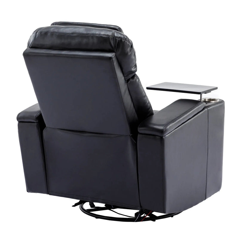 270° Power Swivel Recliner Home Theater Chair With Hidden Arm Storage, LED Light, Cup Holder, And Tray Table by HouseOfZazla
