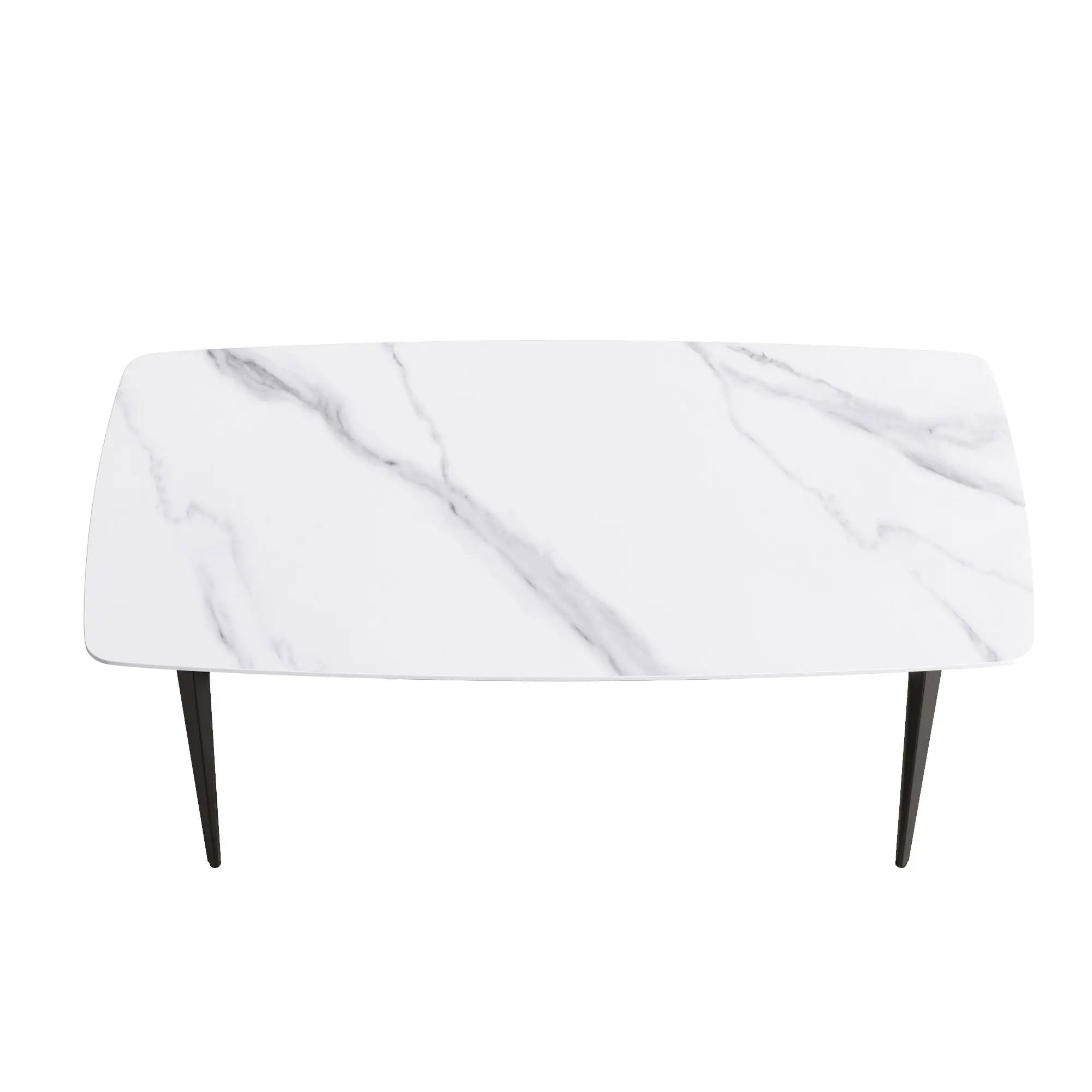 70.87" Modern Artificial Stone Curved Black Metal Leg Dining Table, Can Accommodate 6-8 People - White / Black by Unique Piece Furniture