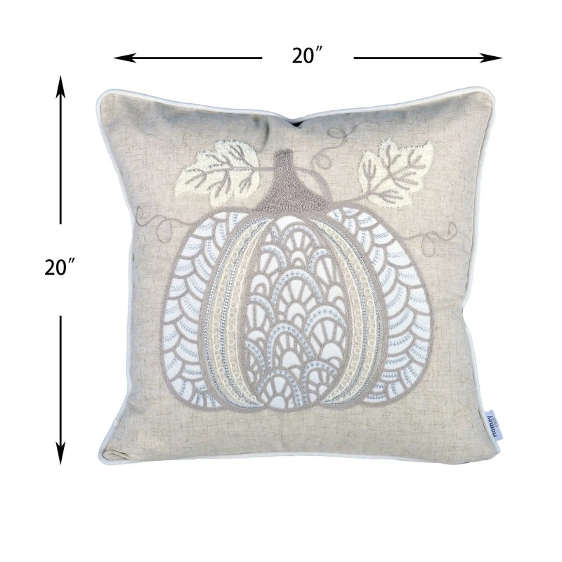 Lace Embroidered Pumpkin Throw Pillow - Natural by HouseOfZazla