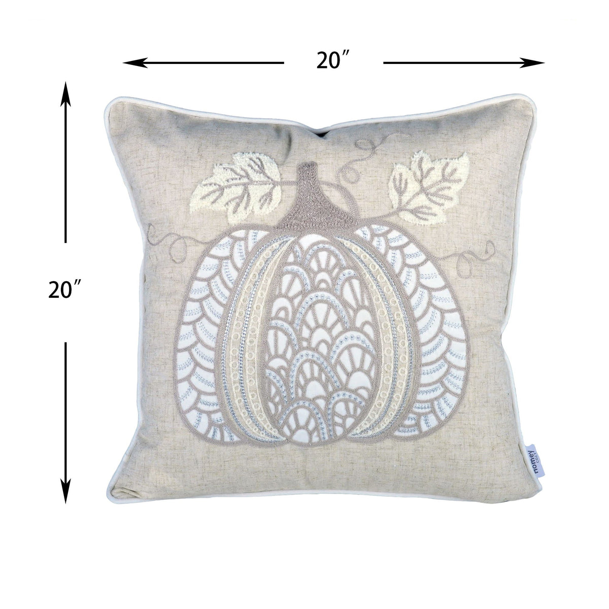 Lace Embroidered Pumpkin Throw Pillow with Linen-Blend Fabric - Natural, photo 4 of 5