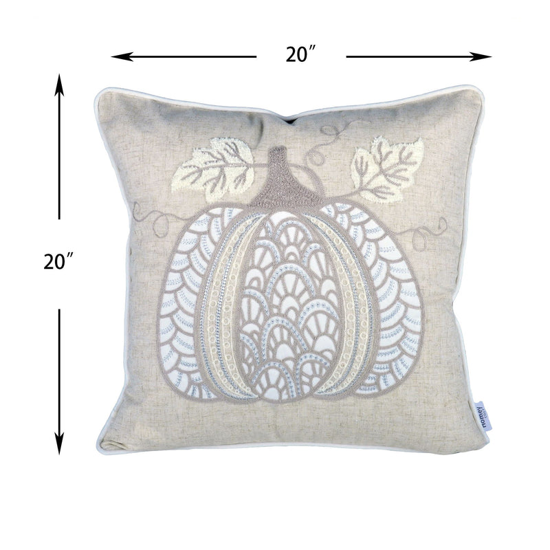 Lace Embroidered Pumpkin Throw Pillow with Linen-Blend Fabric - Natural, photo 4 of 5