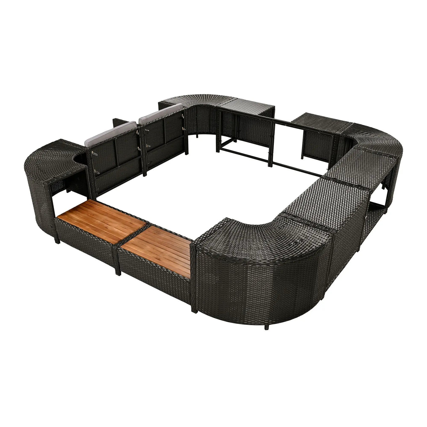 Spa Surround Spa Frame Quadrilateral Outdoor Rattan Sectional Sofa Set With Mini Sofa, Wooden Seats And Storage Spaces by HouseOfZazla