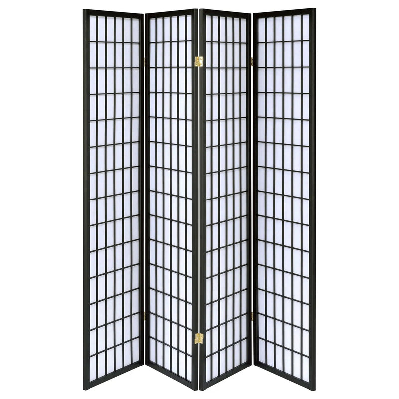Roberto 4-Panel Room Divider Folding Shoji Screen Black by Unique Piece Furniture