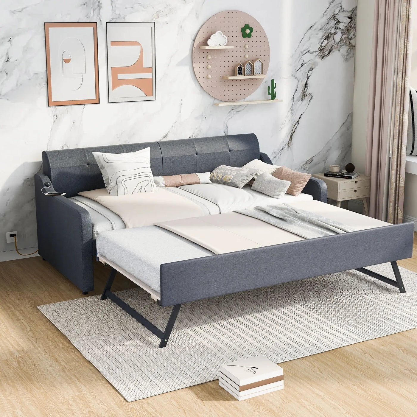Upholstered Daybed With Trundle And USB Charging by HouseOfZazla