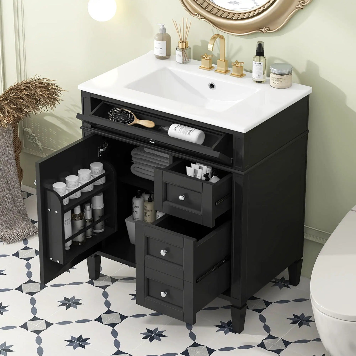 Bathroom Vanity With Top Sink, 2 Drawers & Tip Out Drawer by HouseOfZazla