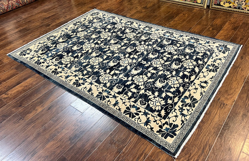Sino Persian Rug 6x9, Hand Knotted Wool Carpet, Floral Allover, Blue Cream-Tan by Jewel Rugs