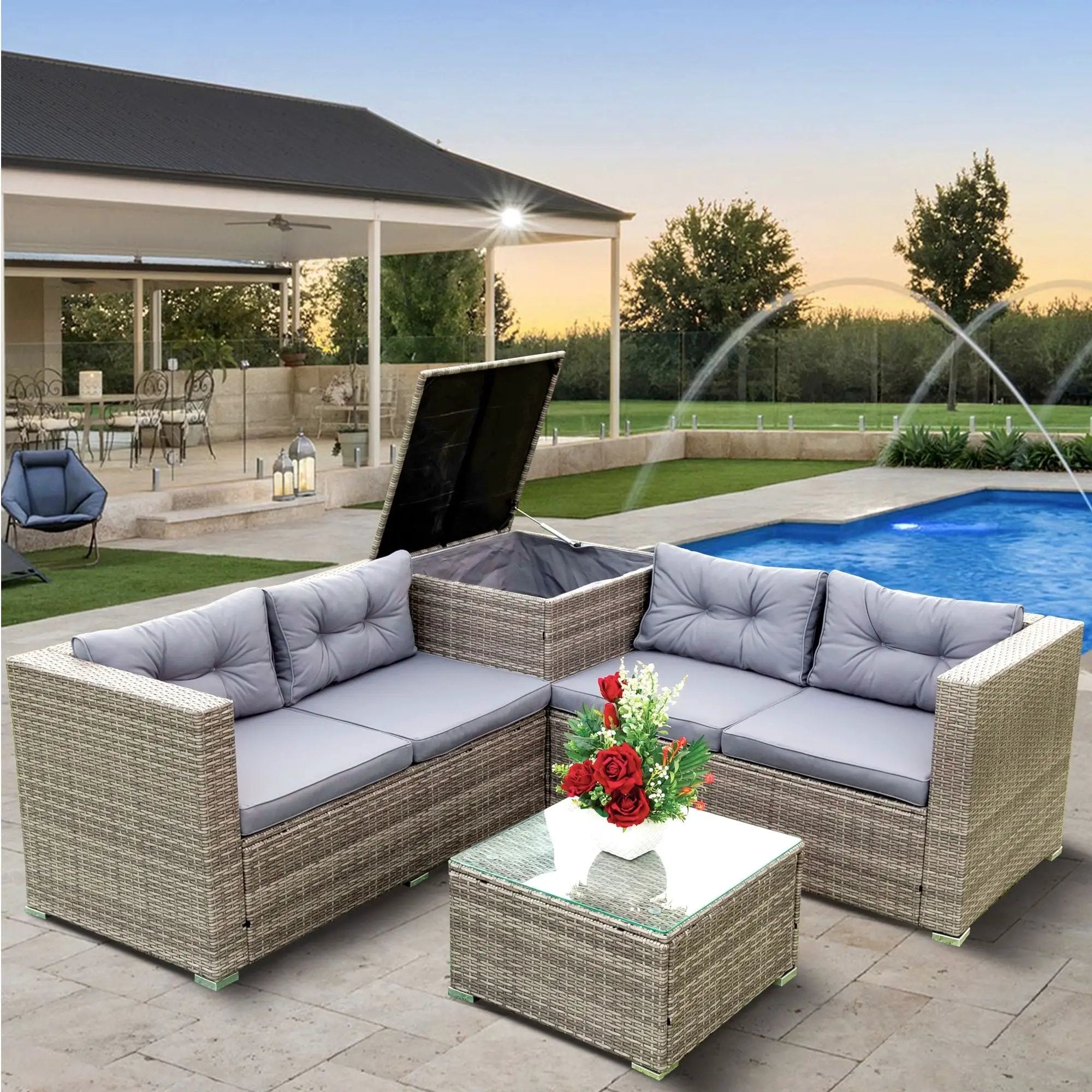 4 Piece Patio Sectional Wicker Rattan Outdoor Furniture Sofa Set With Storage Box by HouseOfZazla