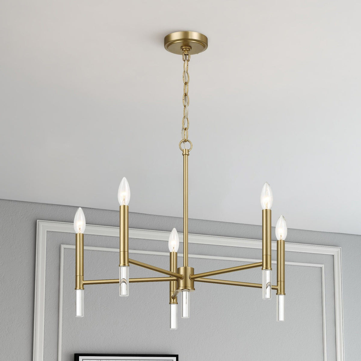 Courtyard 5 Light Candle Chandelier - Clear / Gold, photo 3 of 6