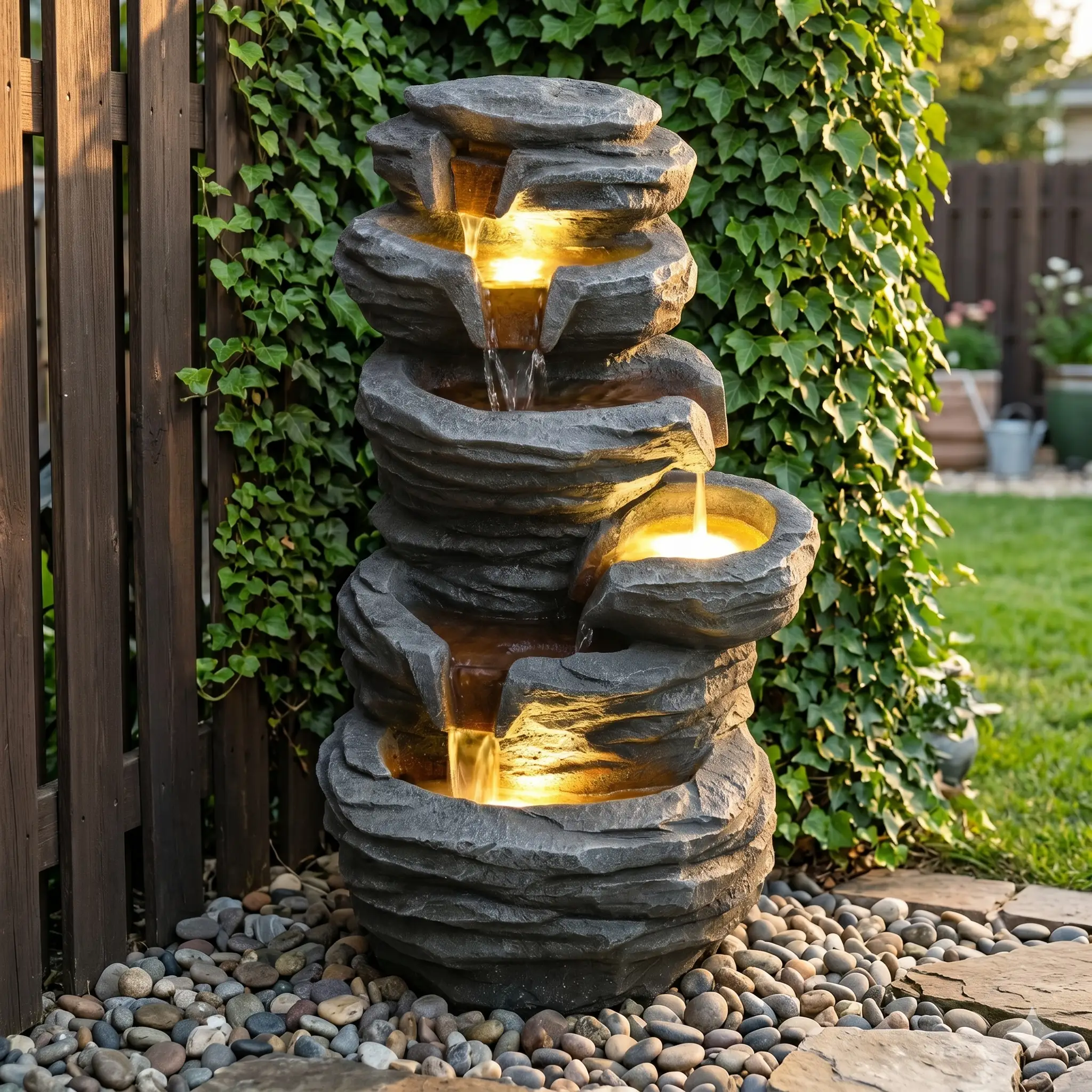 Outdoor Waterfall Fountain with Lights by HouseOfZazla