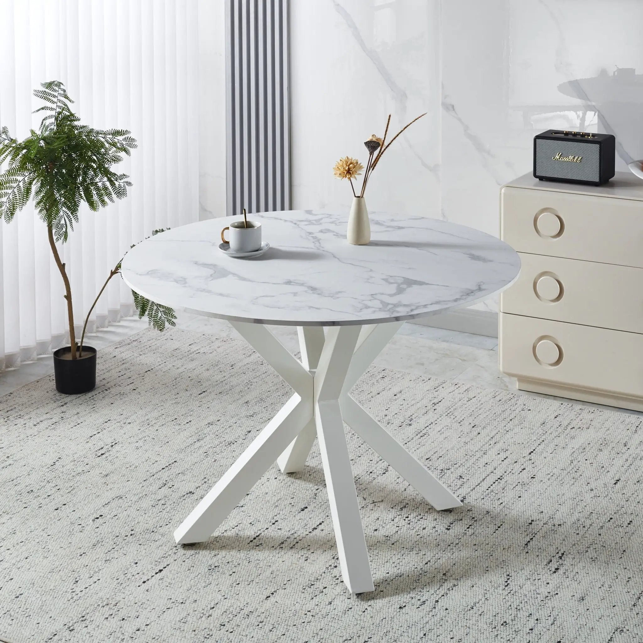 Cross Leg Dining Table With Round Top, For 4 - 6 People - White