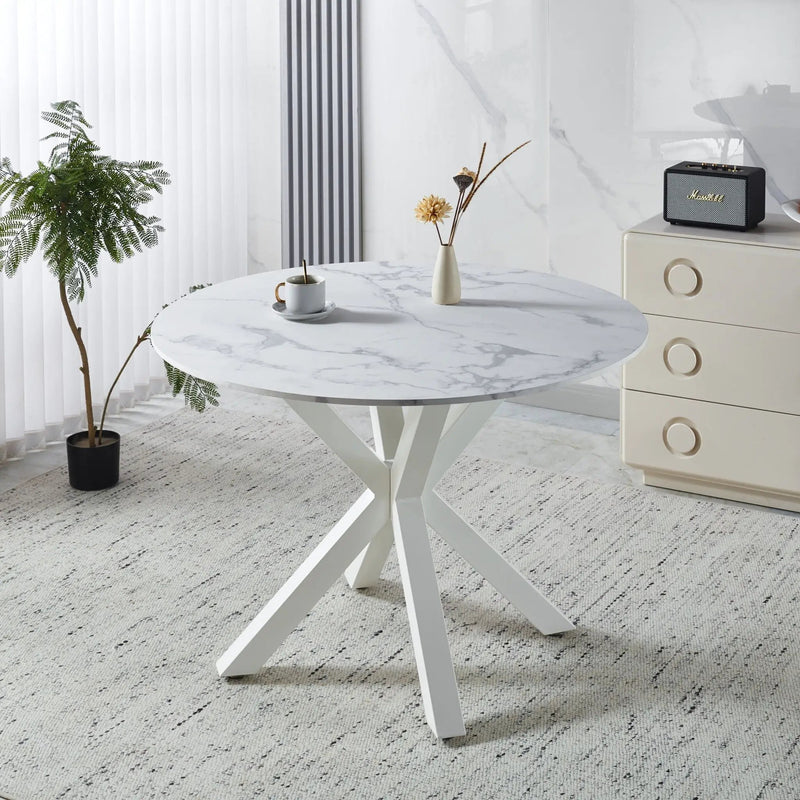 Cross Leg Dining Table With Round Top, For 4 - 6 People - White
