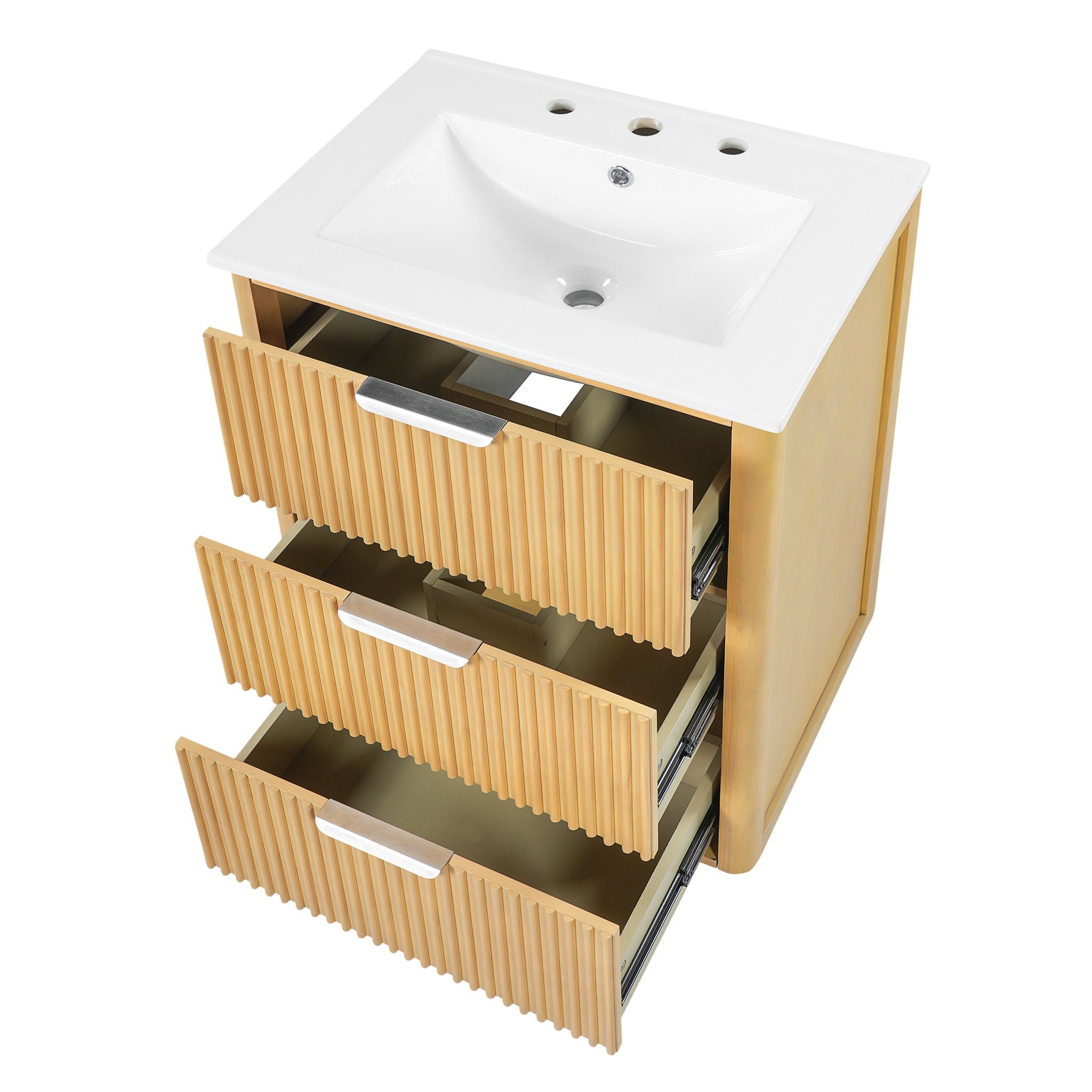 Bathroom Vanity With Sink, Open Shelf & Closed Storage - Natural Wood by HouseOfZazla